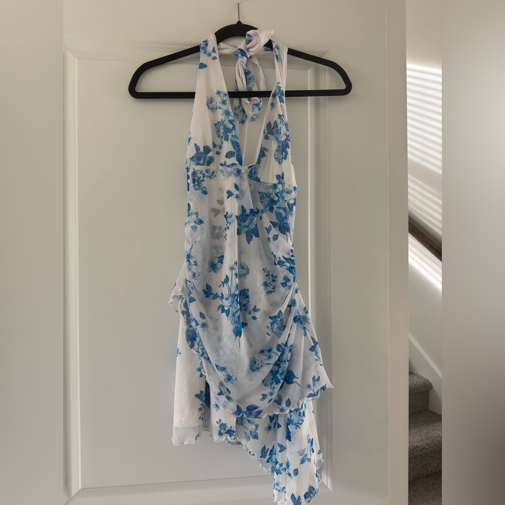 SHEIN Blue and White Floral Mini Dress